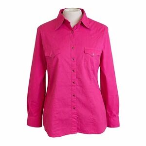 Wrangler Western Snap Shirt Hot Pink Rhinestone Buttons Long Sleeve L Cowgirl